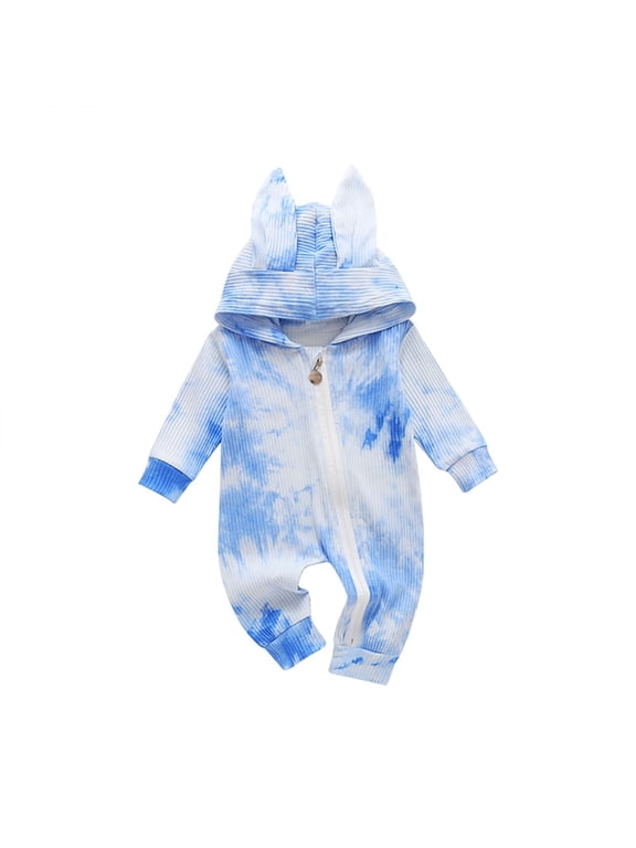 Clearance Newborn Boy Clothes Infant Spring and Summer Boy and Girl Long Sleeve Tie Dye Printed Bunny Romper with Zipper Easter Jumpsuit Preemie Clothes Boys (Blue,70)