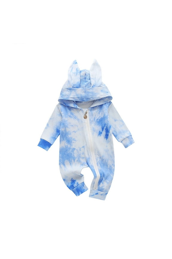 Clearance Newborn Boy Clothes Infant Spring and Summer Boy and Girl Long Sleeve Tie Dye Printed Bunny Romper with Zipper Easter Jumpsuit Preemie Clothes Boys (Blue,70)