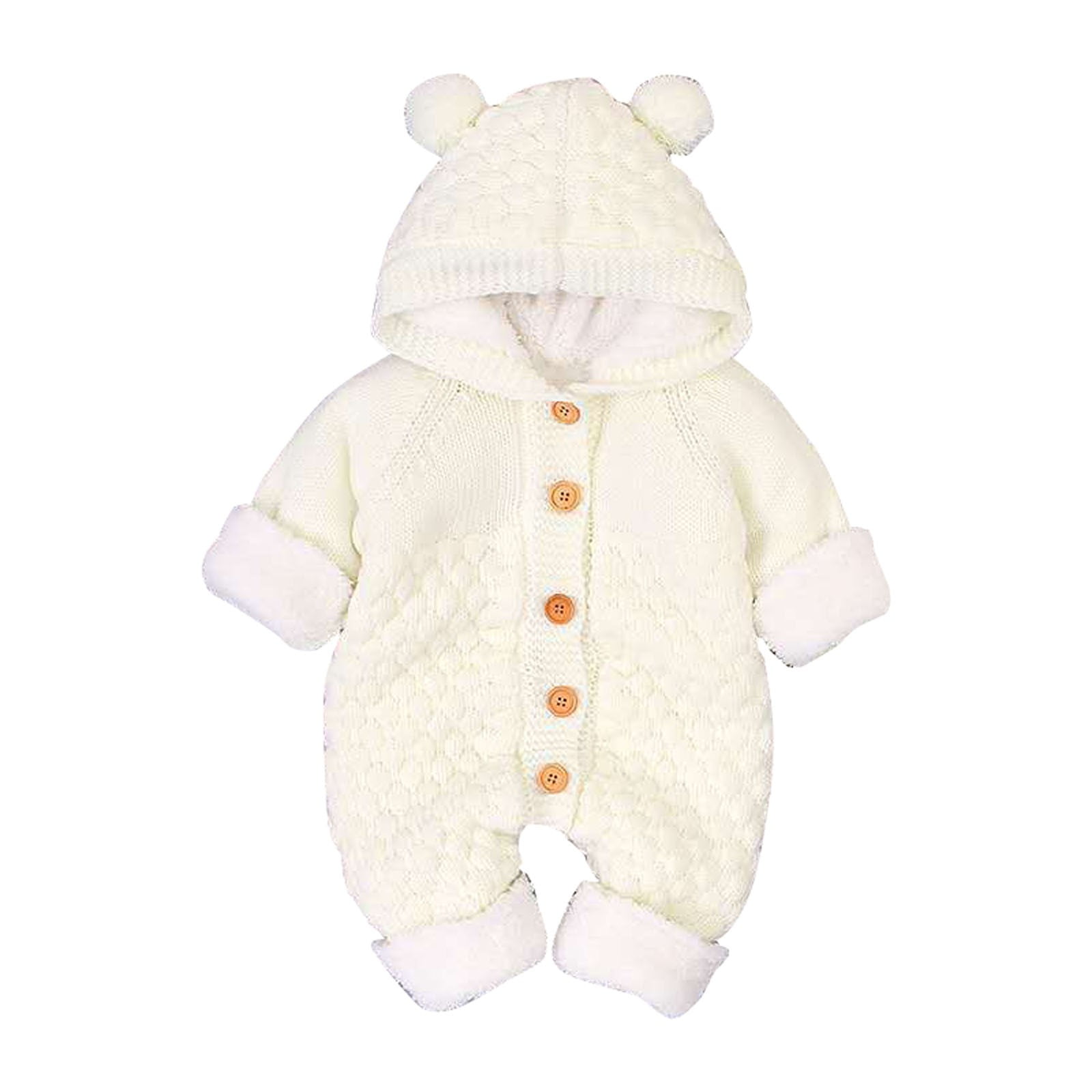 XYIJANI Clearance Newborn Onesies Children's Plush Jumpsuit Autumn/Winter Solid Color Cute Cartoon Buckle Up Knitted Climbing Suit Party Birthday Outing New Born Clothes Baby Girl (Beige,80)