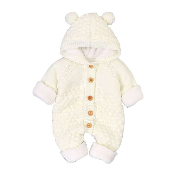 XYIJANI Clearance Newborn Onesies Children's Plush Jumpsuit Autumn/Winter Solid Color Cute Cartoon Buckle Up Knitted Climbing Suit Party Birthday Outing New Born Clothes Baby Girl (Beige,80)