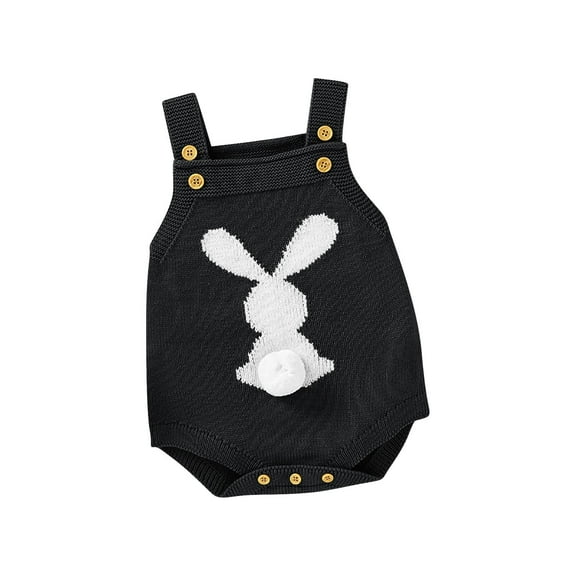 XYIJANI Clearance Newborn Onesies Infant Boys and Girls 3D Bunny Tail Decoration Suspenders Knitted Romper Children's Easter Wear Onesies 3-6 Months (Black,90)