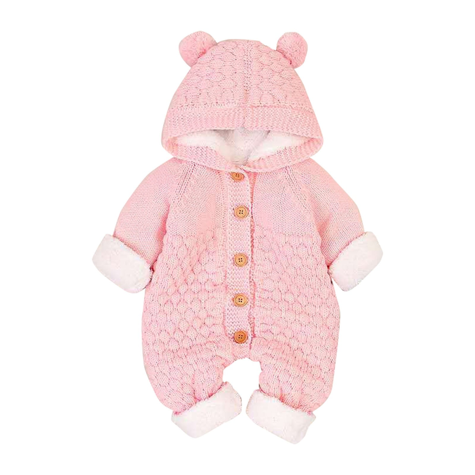 XYIJANI Clearance Newborn Sleepers Children's Plush Jumpsuit Autumn/Winter Solid Color Cute Cartoon Buckle Up Knitted Climbing Suit Party Birthday Outing Baby Girl Clothes 3-6 Months (Pink,73)