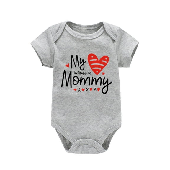 XYIJANI Clearance Onesie Kids Baby Valentine's Day Toddler Girls Boys Letter Heart Prints Shorts Sleeves Jumpsuit Romper Baby Boy Onesies (Gray,6M)