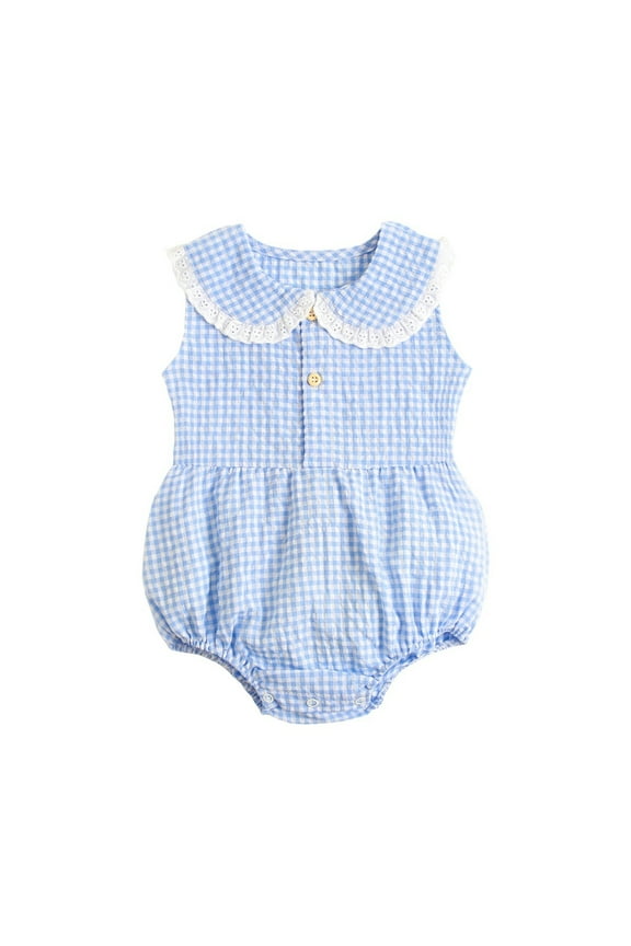 Clearance Onesies 0-3 Months Unisex Infant Girls Sleeveless Plaid Prints Ruffles Romper Newborn Bodysuits Jumpsuit Clothes New Born Baby Essentials Must Haves (Blue,12M)