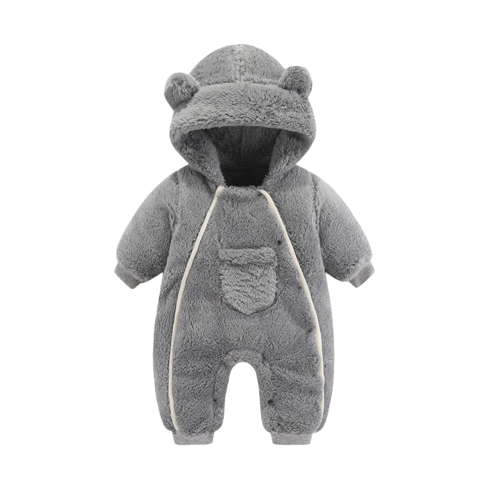XYIJANI Clearance Onesies 0-3 Months Unisex Newborn Baby Bear Onesie Outfit Suit Girls Boys Fleece Jumpsuit Romper Hooded Coat Winter Clothes Outwear Snowsuit Ropa De Bebe Niña (Gray,80)