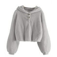 thumbnail image 1 of XYIJANI Comfort Hoodies Kids Girl's Fleece Hoodie Warm Loose Button Down Pullover Jacket Top Coat (Gray,L), 1 of 6