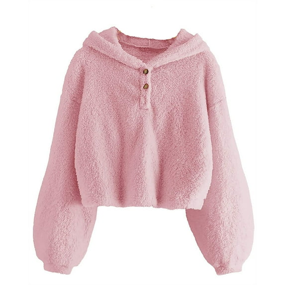 XYIJANI Comfort Hoodies Kids Girl's Fleece Hoodie Warm Loose Button Down Pullover Jacket Top Coat (Pink,S)