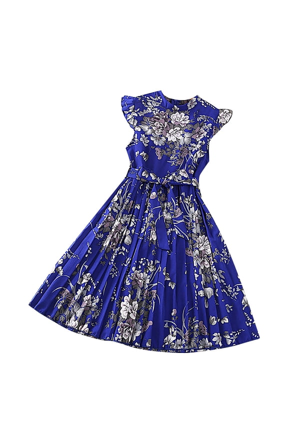 Dress for Girls Little Child Big Bids Girls Dresses Flying Sleeve Retro Print Princess Dress Summer Clothes Summer Dress for Girls Dresses Girls Vestido Niña (Blue1,11-12 Years)
