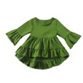 thumbnail image 1 of XYIJANI Girls Clothes Size 14-16 Kids Toddler Baby Girls Autumn Summer Solid Cotton Long Ruffle Sleeve Princess Dress Clothes Princess Dress Little Girl Dresses (Green,80), 1 of 5