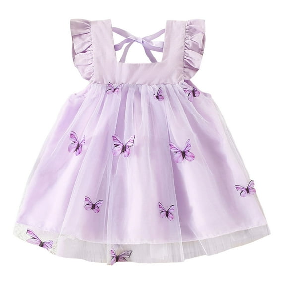 XYIJANI Girls Dresses Toddler Girls Fly Sleeve Butterfly Tulle Ruffles Dress Dance Party Princess Dresses Clothes Girl Summer Dress Summer Dresses Girls Vestido Niña (Purple,9)