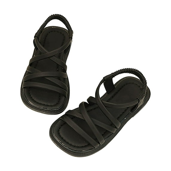 XYIJANI Girls Summer Fashionable Elastic Open Toe Soft Bottom Sandals Princess Shoes (Black,25)