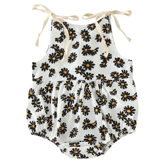 XYIJANI Infant Clothes Infant Girls Sleeveless Daisy Prints Ruffle Romper Newborn Bodysuits Jumpsuit Clothes 18 Month Boy 12 Month Boy Clothes Baby Girl Clothes 3-6 Months (White,90)