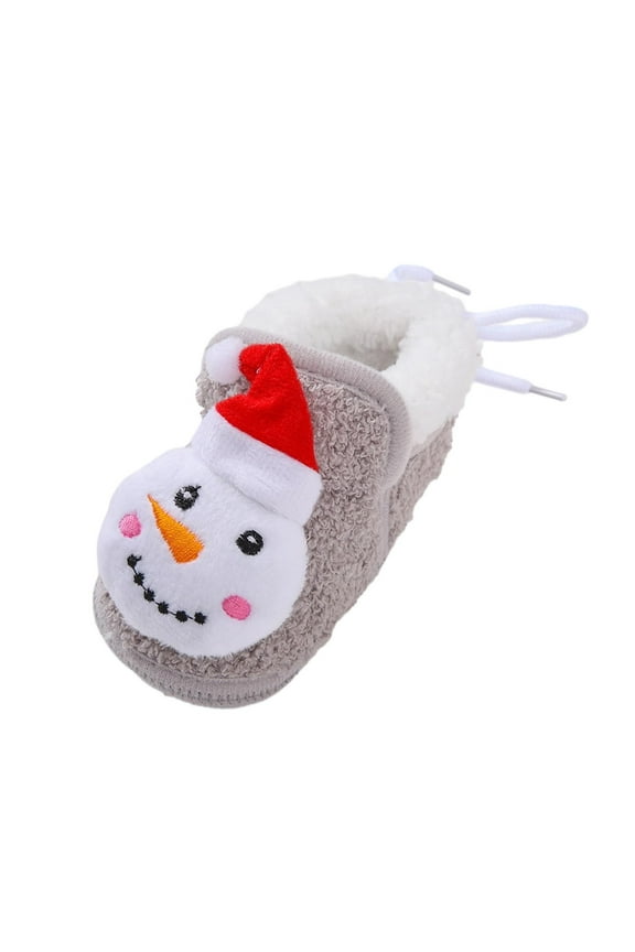 Kids Christmas Gifts Girls Sneakers Infant Christmas Booties Soft Baby Santa Winter Warm Fleece Slippers Snow Boots Crib Shoes(Gray,14)