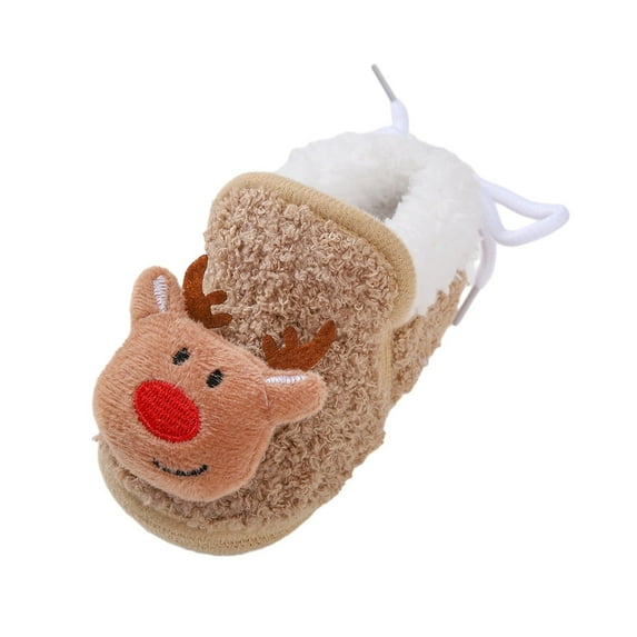 XYIJANI Kids Christmas Girls Sneakers Infant Christmas Booties Soft Baby Santa Winter Warm Fleece Slippers Snow Boots Crib Shoes(Khaki,12)