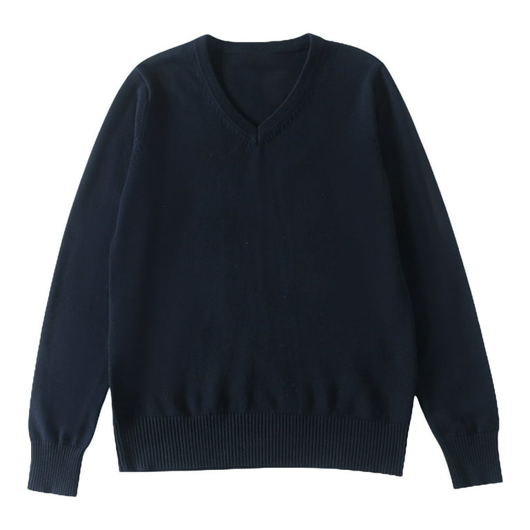 XYIJANI Shirts School Girl Boy V Neck Solid Color Sweater Cardigan Long Sleeve Knit Top for 4 To 7 Years Tops Navy Blue XS Walmart