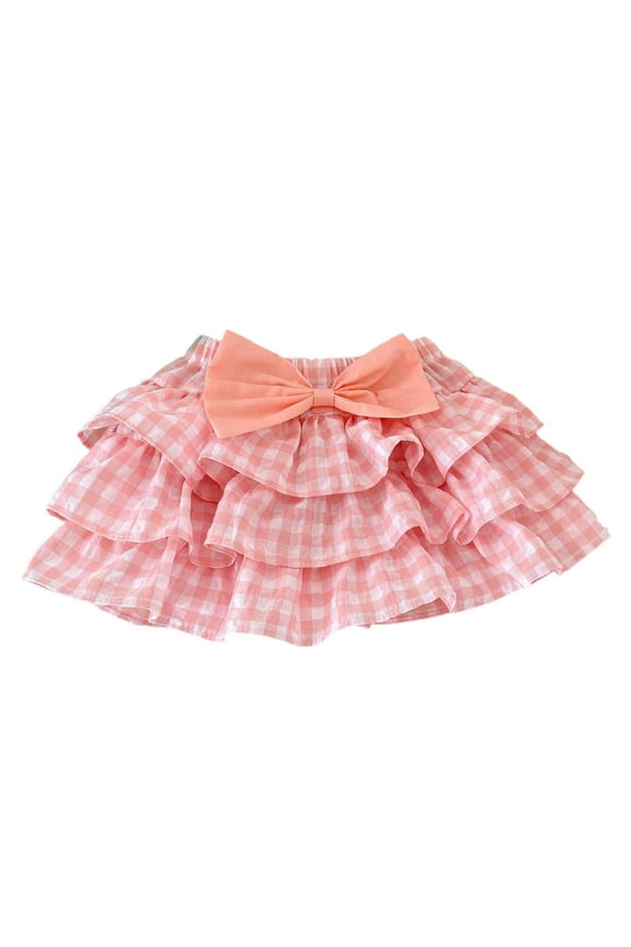Skirt for Girs Newborn Infant Baby Girls Spring Summer Plaid Bow Tie Skirts Tulle Tutu Skirts Skirt (Pink,80)