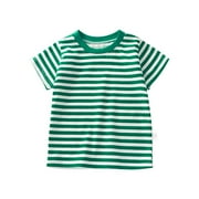 XYIJANI Summer Children's Short Sleeved T Shirt Pure Cotton Boys and Girls Single Baby Base Shirt Striped Multi Color Optional (Army Green,130)