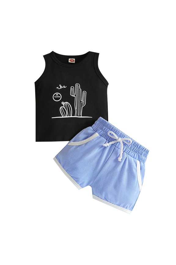 Sweatpants 2 Piece Outfit Children's Clothes Summer Children's Clothes Baby Printed Vest Color Matching Shorts Set for Children Aged 0 To 3 Years Old Girls Clothing Set (Black,70)