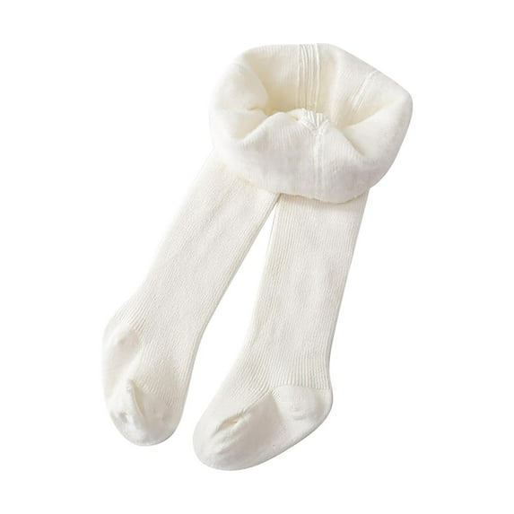 XYIJANI Toddler Kids Baby Girls Tights Cotton Thick Lined Warm Full Leggings Pantihose Stretchy Basic Full Length Pants Pantyhose for Winter Stocking (White,S)