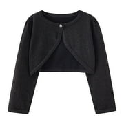 XYIJANI Tshirts Kids Girls' Coat Spring/Summer Solid Color Single Button Cardigan Party Birthday School Tops (Black,100)