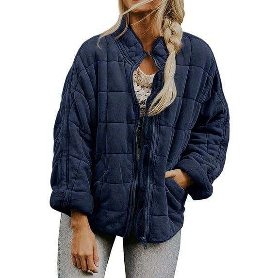 XYIJANI Womens Quilted Puffer Jackets Lightweight Dolman Quilted Jacket for Women Zip Up Oversized Fall Winter Coat (Blue,XL)