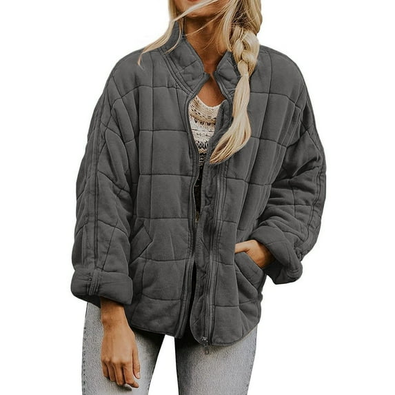 XYIJANI Womens Quilted Puffer Jackets Lightweight Dolman Quilted Jacket for Women Zip Up Oversized Fall Winter Coat (Dark Gray,XL)
