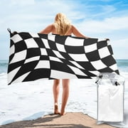 XYIN Black and White Grid Beach Towel - Perfect for Travel, Swim, and Fitness