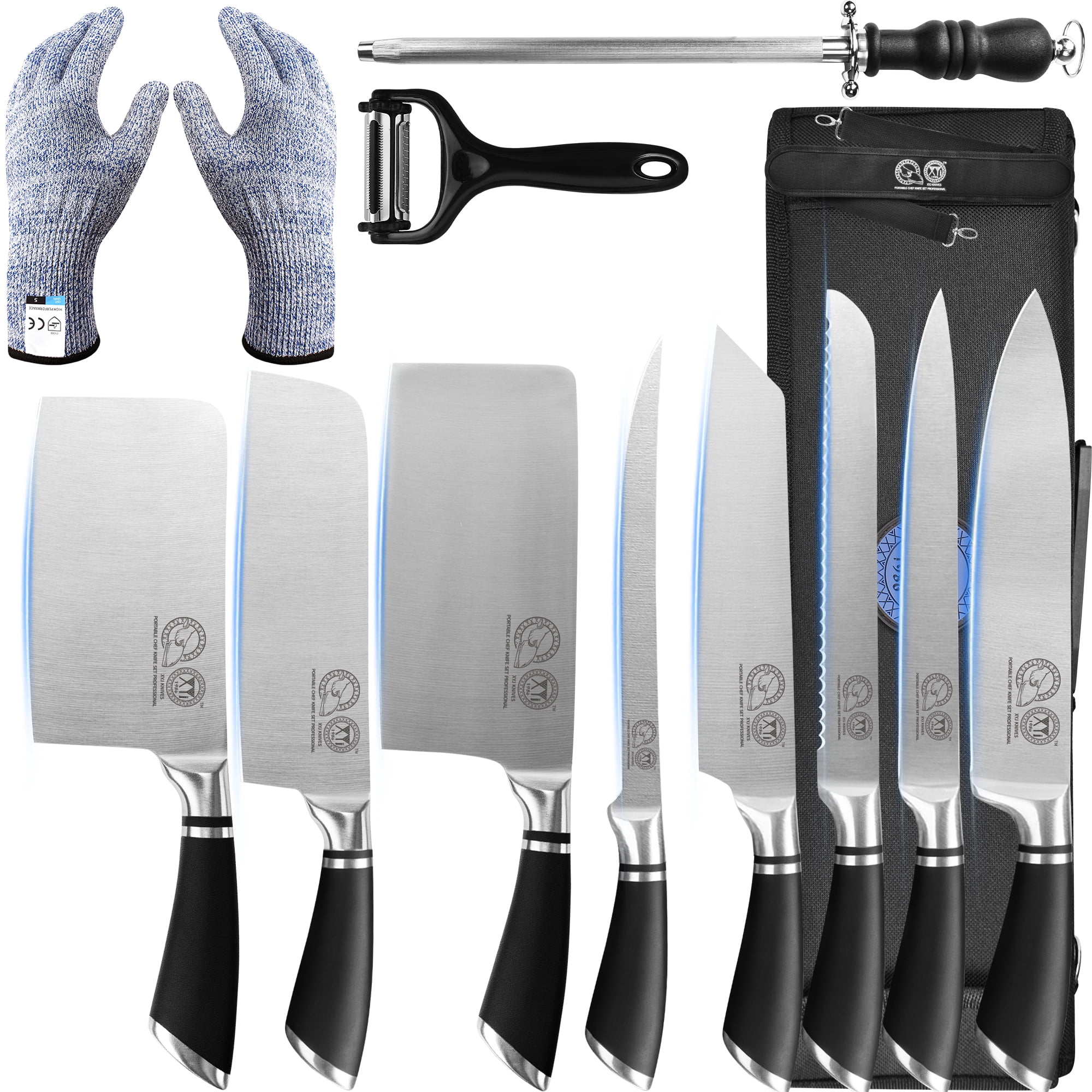 XYJ Stainless Steel 8-pc Chef Knife Set with Bag, Sheath