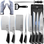 XYJ Authentic Since 1986,Professional Knife Sets for Master Chefs,8-pcs Chef Knife Set with Bag,Sheath,Sharpener Rod,Culinary Kitchen Butcher Meat Knives,Cooking Slicing,Chopping,Stainless Steel