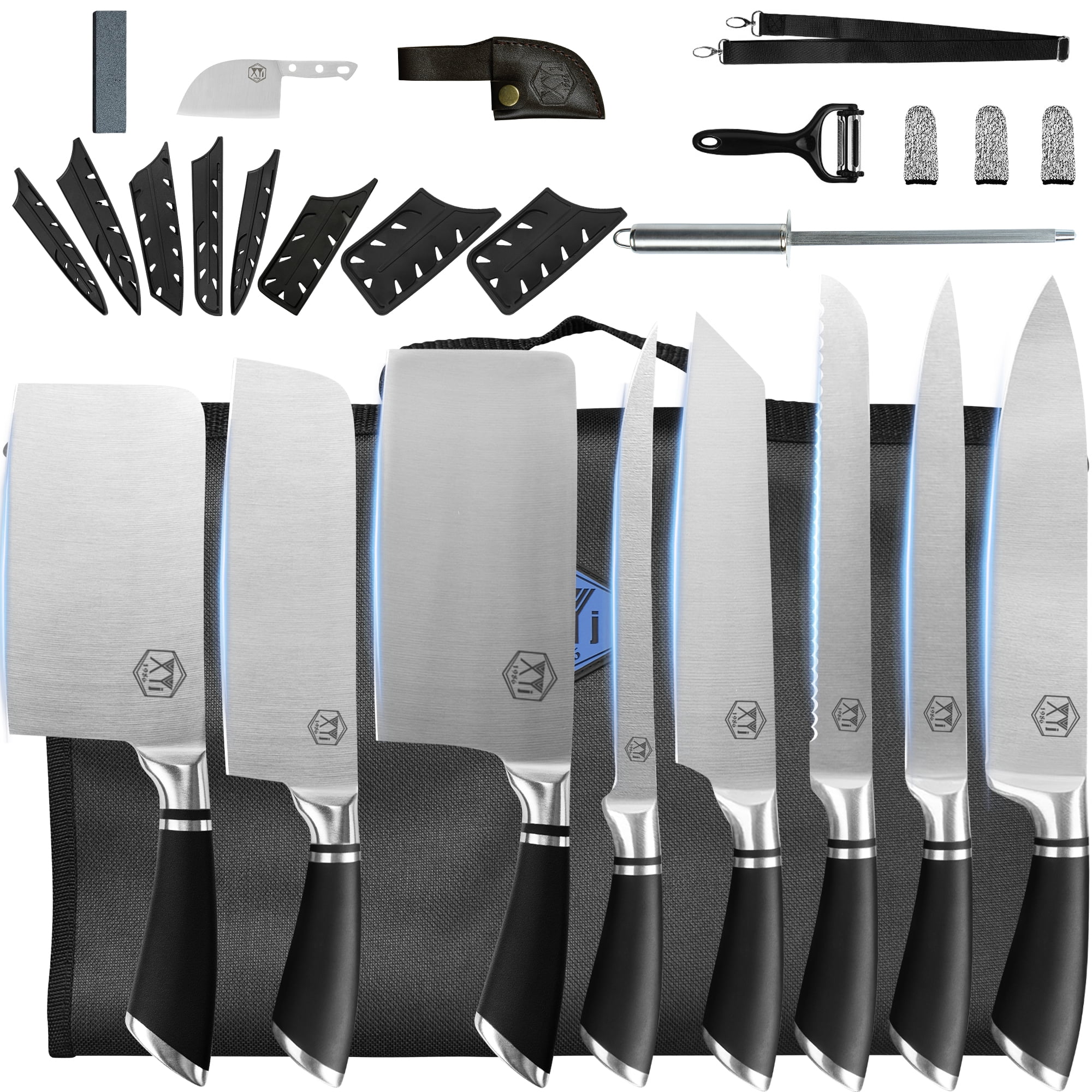 XYJ Professional Knife Sets for Master Chefs knife set,Kitchen Knife Set  with Bag,Cover,Scissors,Culinary Chef Butcher Cleaver,Cooking