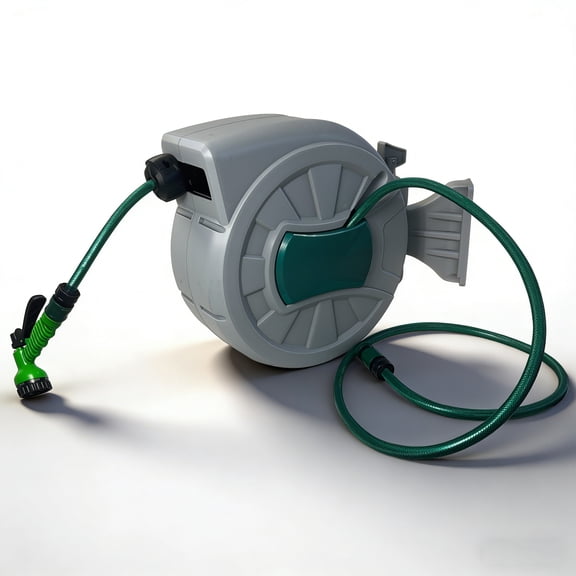 XYJBHB 100 FT Retractable Garden Hose Reel 1/2", Heavy Duty Wall Mounted Water Hose with 150 PSI Anti-Kink Pipe, All-Weather Durable, 180 Swivel & 7-Pattern Nozzle for Car Wash, Pet Bath & Gardening