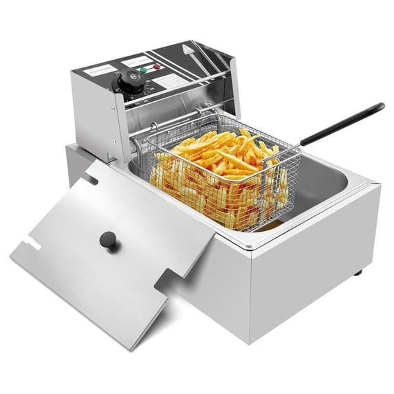 XYJBHB 11.4QT Electric Deep Fryer, Countertop Commercial Stainless Steel Single Tank Kitchen Fat Fryer Frying Machine w/Baskets Lids for French Fries Donuts, Adjustable Temp, 1700W