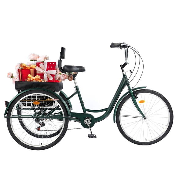 XYJBHB 24inch Adult Tricycle 7 Speed, 3 Wheel Bikes Tricycle for Adults for Women/Men/Seniors, Three Wheel Bike w/Front&Rear Basket