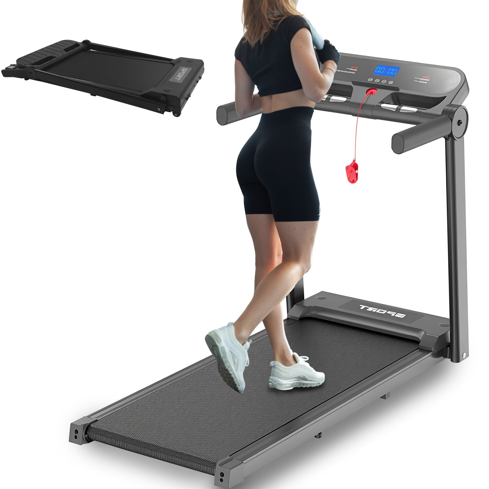 XYJBHB 3.0HP Treadmills with Removable Desk Workstation, Folding Walking Pad with Handle bar, Small Space Portable Running Machine, 330LBS Capacity with Preset LED Display, APP for Home Office