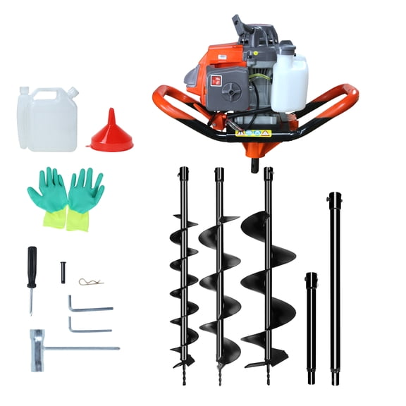 XYJBHB 85CC Gas Powered Auger Post Hole Digger, 2 Stroke Earth Digger with 3 Auger Bits (4" 6" 8") & 2 Extension Rods - for Farm Garden Planting, Fencing Construction - Orange