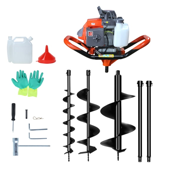 XYJBHB 85CC Gas Powered Auger Post Hole Digger, 2 Stroke Earth Digger with 3 Auger Bits (4" 8" 12") & 2 Extension Rods - for Farm Garden Planting, Fencing Construction - Orange