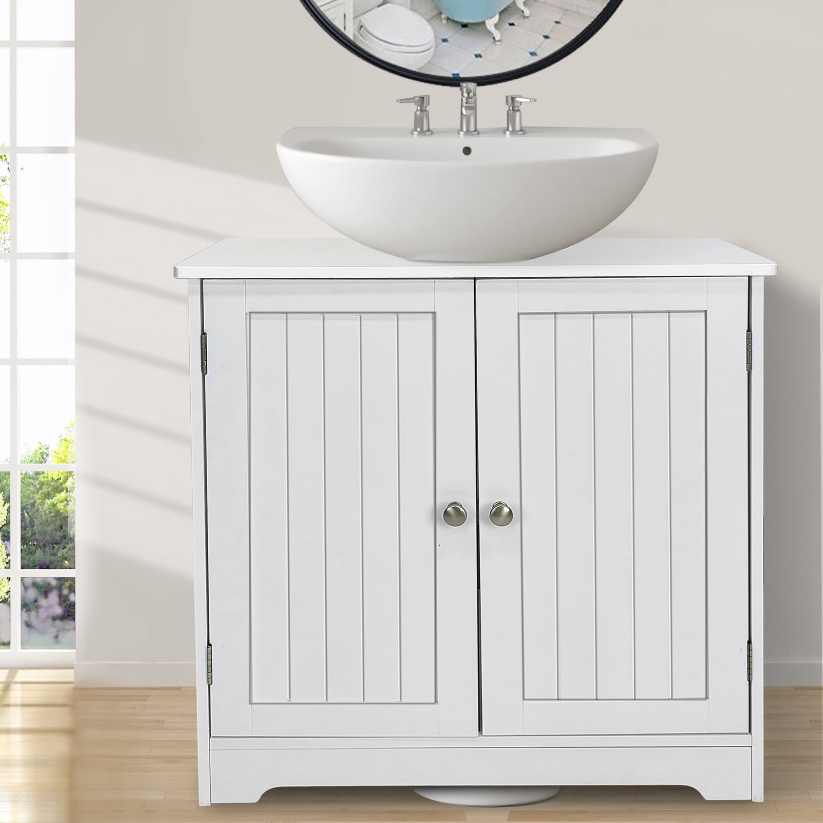 XYJBHB Bathroom Sink Cabinet Gray Pedestal Sink Storage Vanity Organizer with 2 Doors Adjustable Shelf Small Under Sink Unit Space Saver 24" x 12"x 24", White