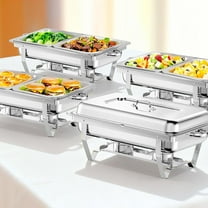 XYJBHB Chafing Dish Buffet Set, 9QT Foldable Buffet Server Food Warmer, Rectangular Stainless Steel Catering Supplies for Party Banquet Catering, Silver, Half Size, 4 Pack