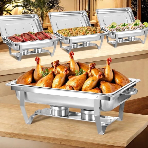 XYJBHB Chafing Dishes for Buffet, 9QT Chafing Dish Buffet Set, Stainless Steel Catering Warmer Server with 4 Full Size Pans for Home Party Wedding Buffets, 4 Pack