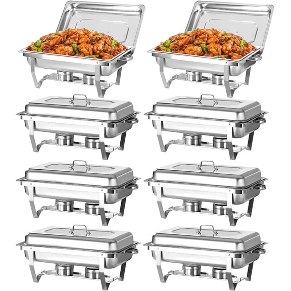 XYJBHB Chafing Dishes for Buffet, 9QT Chafing Dish Buffet Set, Stainless Steel Catering Warmer Server with 8 Full Size Pans for Home Party Wedding Buffets, 8 Pack