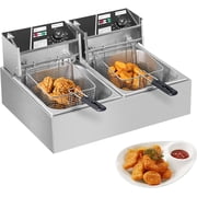 XYJBHB Commercial Electric Deep Fryer, 12L Dual Tank Electric Countertop Fryer with Basket, Double Stainless Steel Oil Fryer for Kitchen Restaurant Use
