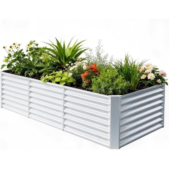XYJBHB Galvanized Raised Garden Bed Kit, 8x4x2ft Galvanized Planter Oval Large Metal Raised Garden Boxes Outdoor for Vegetables, 1 PCS