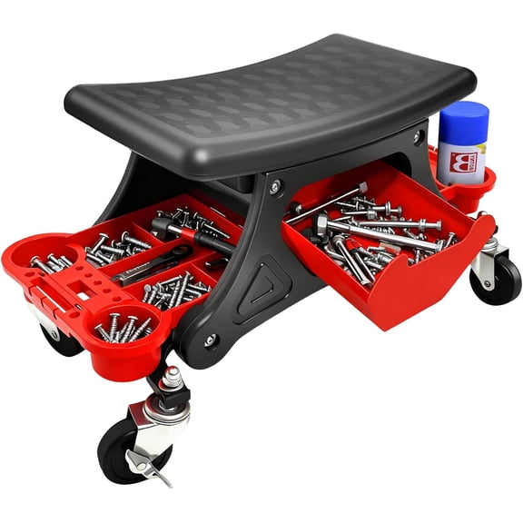 XYJBHB Mechanic Stool with Wheels, 264 LBS Load-Bearing Garage Stool, Heavy Duty Rolling Mechanics Seat, with Three Slide Out Tool Trays and Drawer, Tools for Automotive Auto Repair