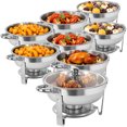 thumbnail image 1 of XYJBHB Round Chafing Dish Buffet Set with Glass Lid, 6QT Visable Buffet Server Food Warmer, Polished Stainless Steel Catering Supplies for Party Banquet Catering, Silver, 8 Pack, 1 of 7