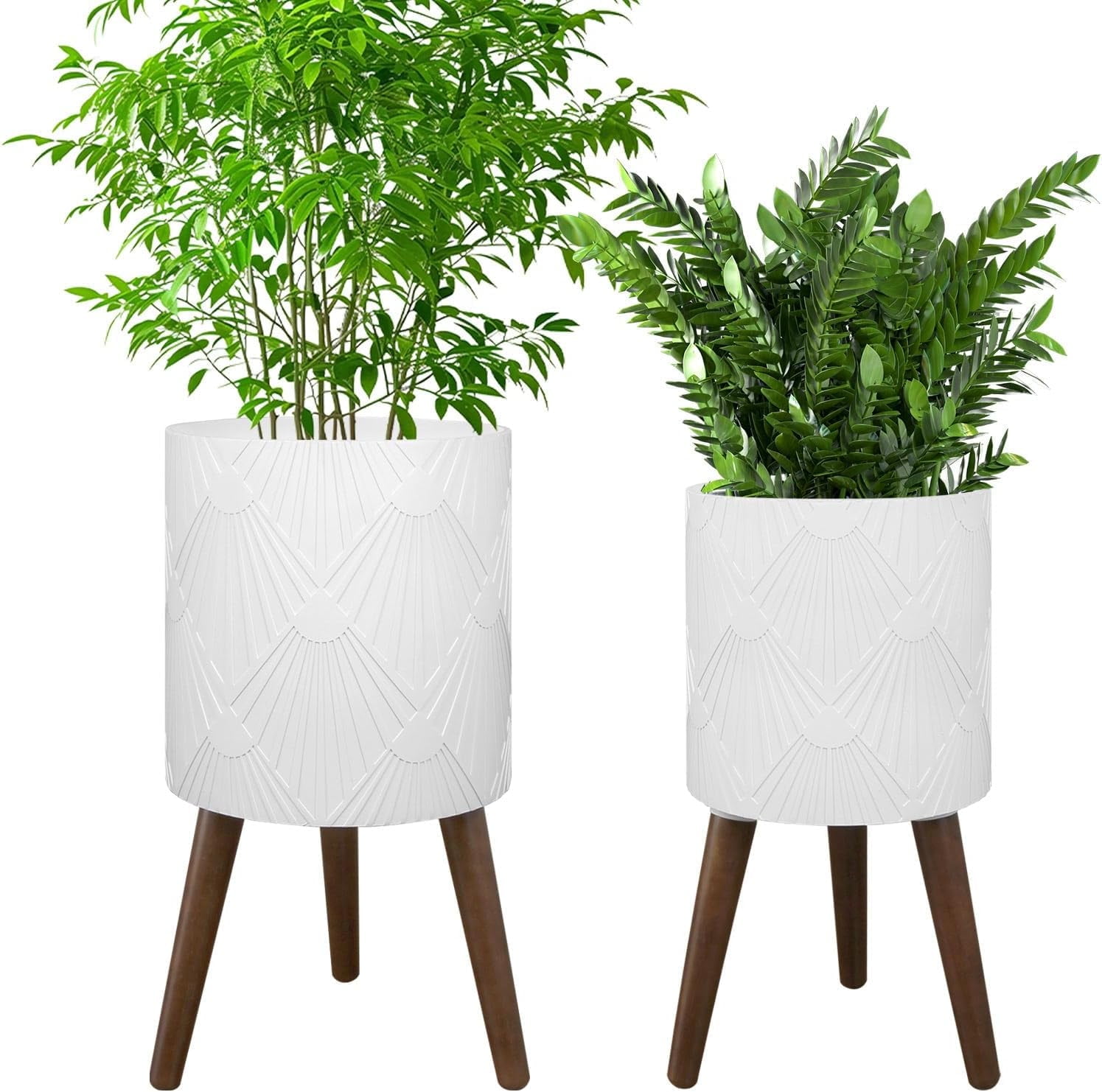 XYJBHB White Plant Pot with Stand, Large Modern Standing Planters Flower Pots for Indoor Outdoor with Drainage Holes and with Legs (Plant Not Included) 2 Pack, 10 & 12 Inches