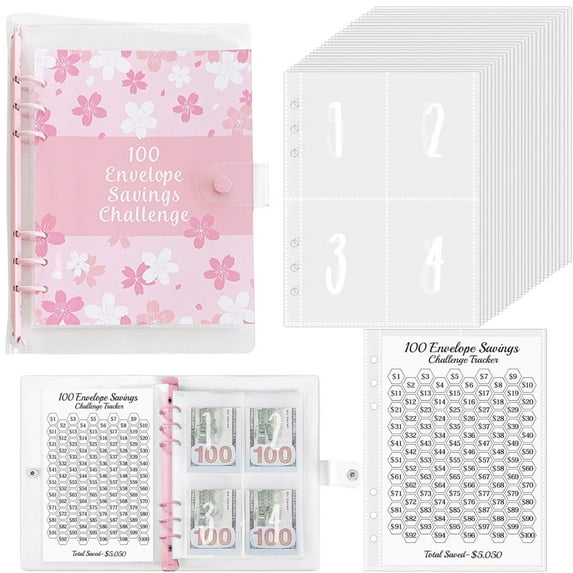 XYKA 100 Days Challenge! Envelopes Money Saving Challenge Binder,Loose Leaf Notebook 100 Envelope Challenge A Financial Plan To Help You Develop The Habit Of Saving