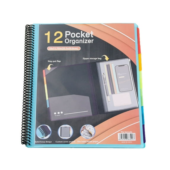 XYKA 12 Pocket Poly Project Organizer Round Tab Organizer Project Folder Multi Pocket Folder with Pockets Letter Size Back Cover Utility Pouch School Supplies and Polymer Project