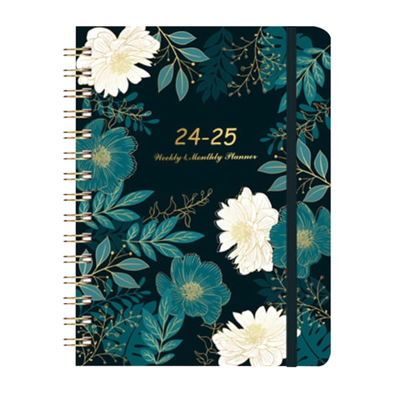 XYKA 2025 Flower Planner Calendar Elegant English Weekly and Monthly Diary with Coil Binding, Back Pocket and Thick Paper Features Floral Design, Holiday Labels