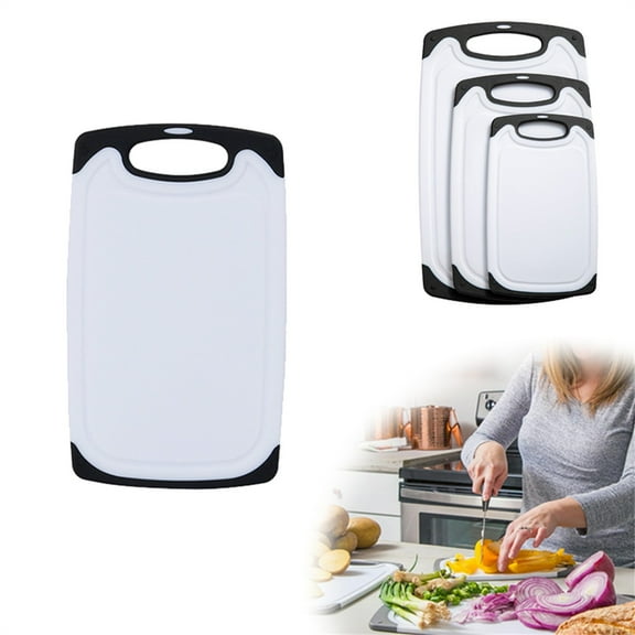 XYKA 3-Piece Cutting Board Set with Non-Slip Handles and Grooved Design Different Sizes for Versatile Meal Prep Large Medium and Small Boards for Chopping Meat Vegetables and Fish Plastic Cutting Boar