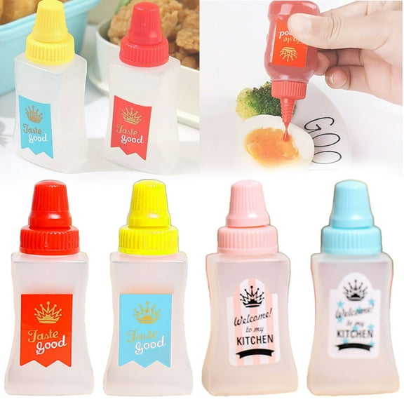 XYKA 4 Pack Mini Ketchup Bottle 25ml Plastic Condiment Containers for Salad Dressing Syrup Olive Oil BBQ Leak-Proof Refillable Travel Size Squirt Bottles for Picnic Camping School Lunch